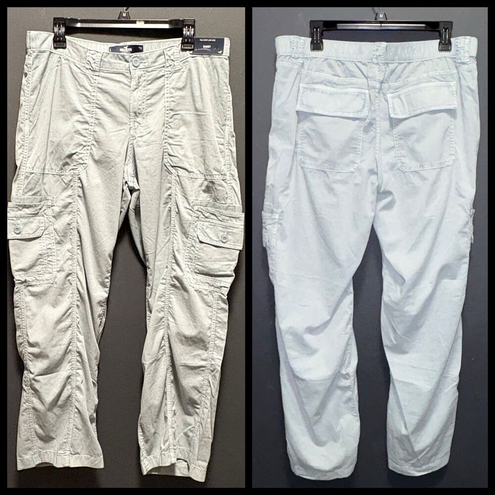 Hollister Co. Low Rise Baggy Cargo Pants Women’s Large Regular Gray/ Blue